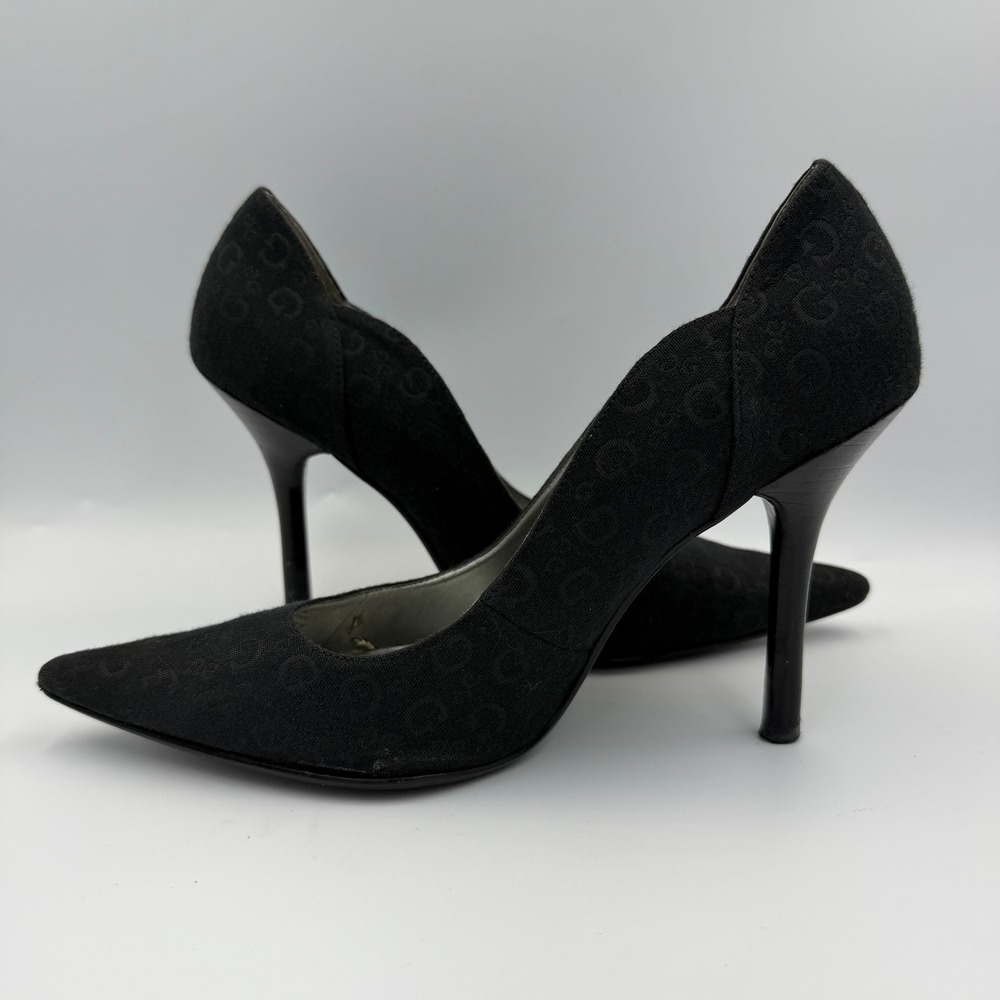 GUESS Womens 7.5M Black Logo Monogram Pointed Toe Stiletto High Heel Pumps